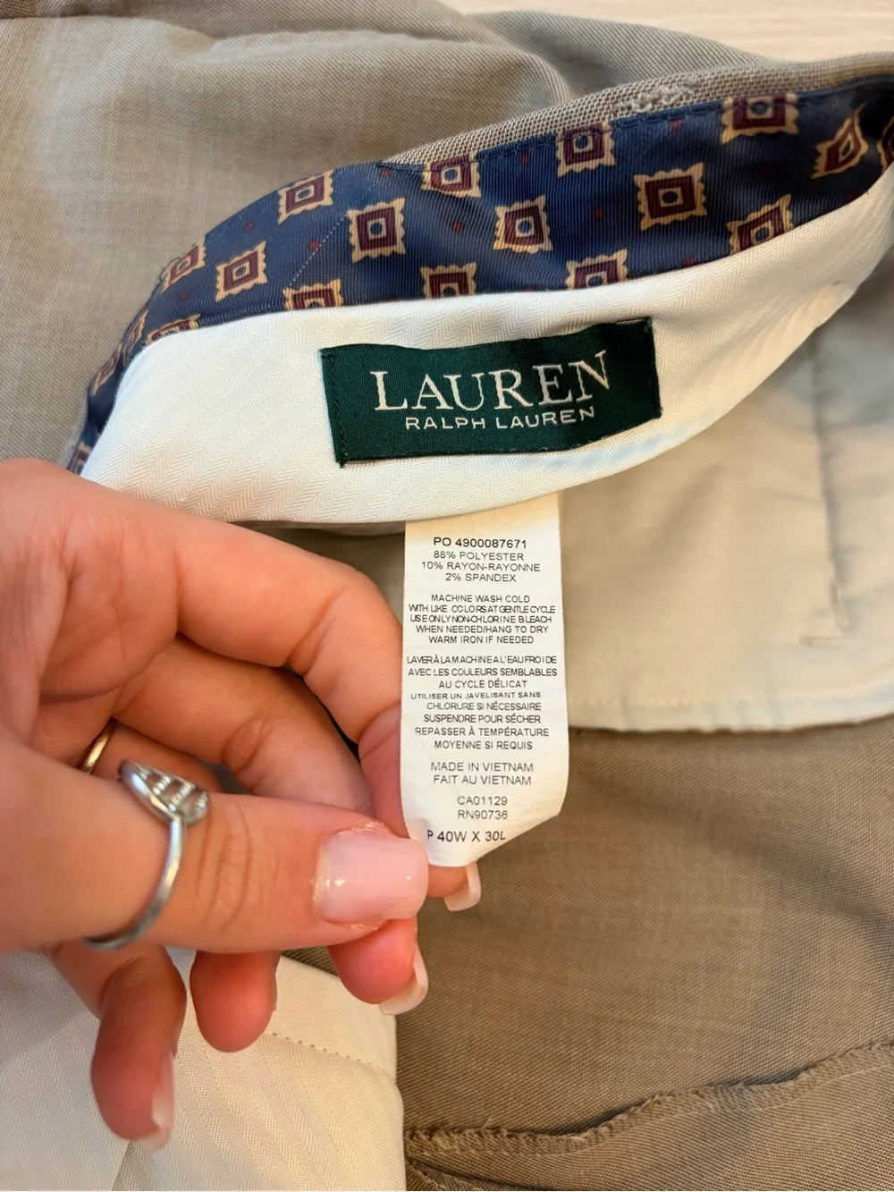 👔✨ Vintage Ralph Lauren Men’s Pleated Dress Pant Cuffed Trousers Taupe 40W x 30L